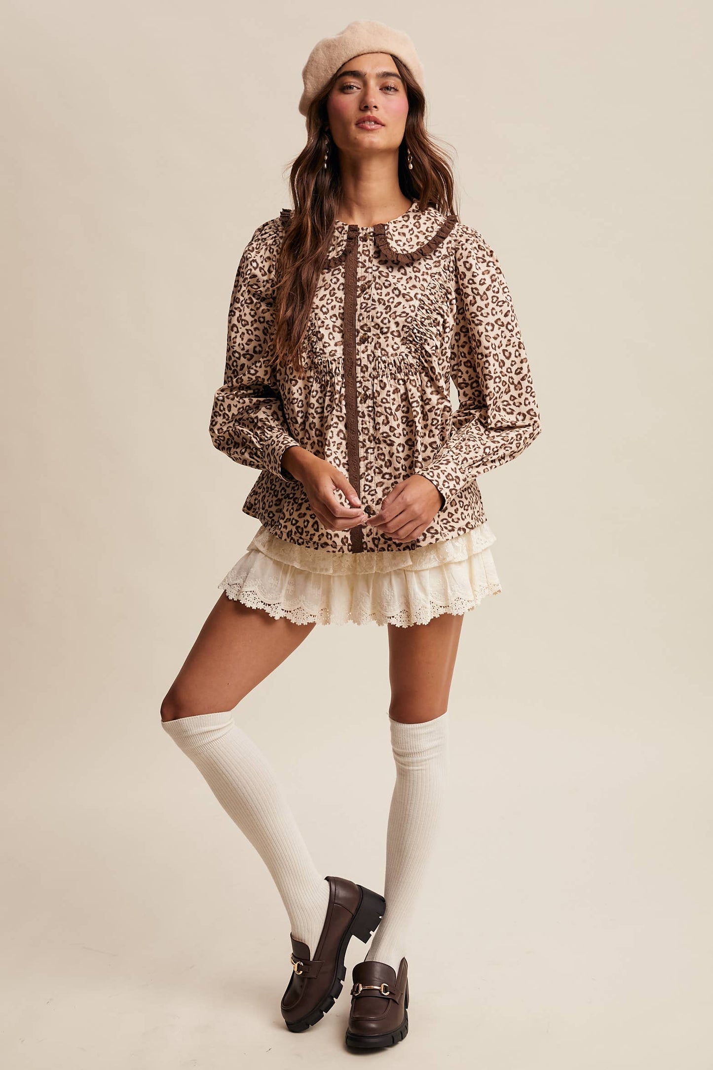 Ruffle Collar Button Blouse