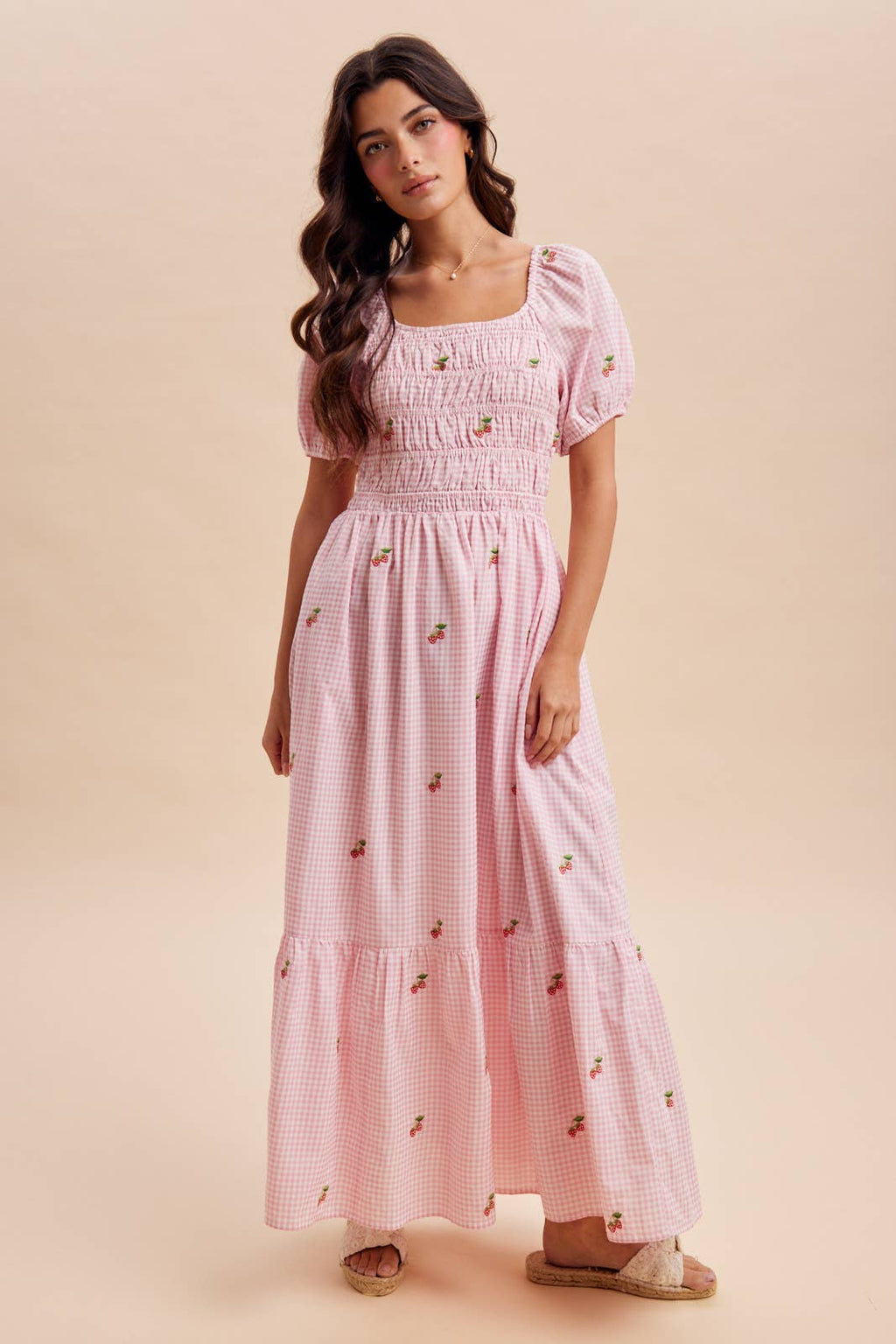 Strawberry Gingham Maxi Dress