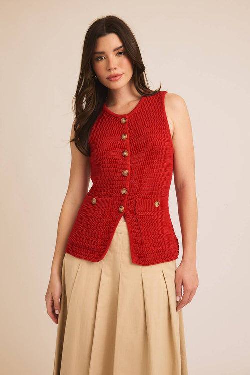 Crimson Button-Down Sweater Vest