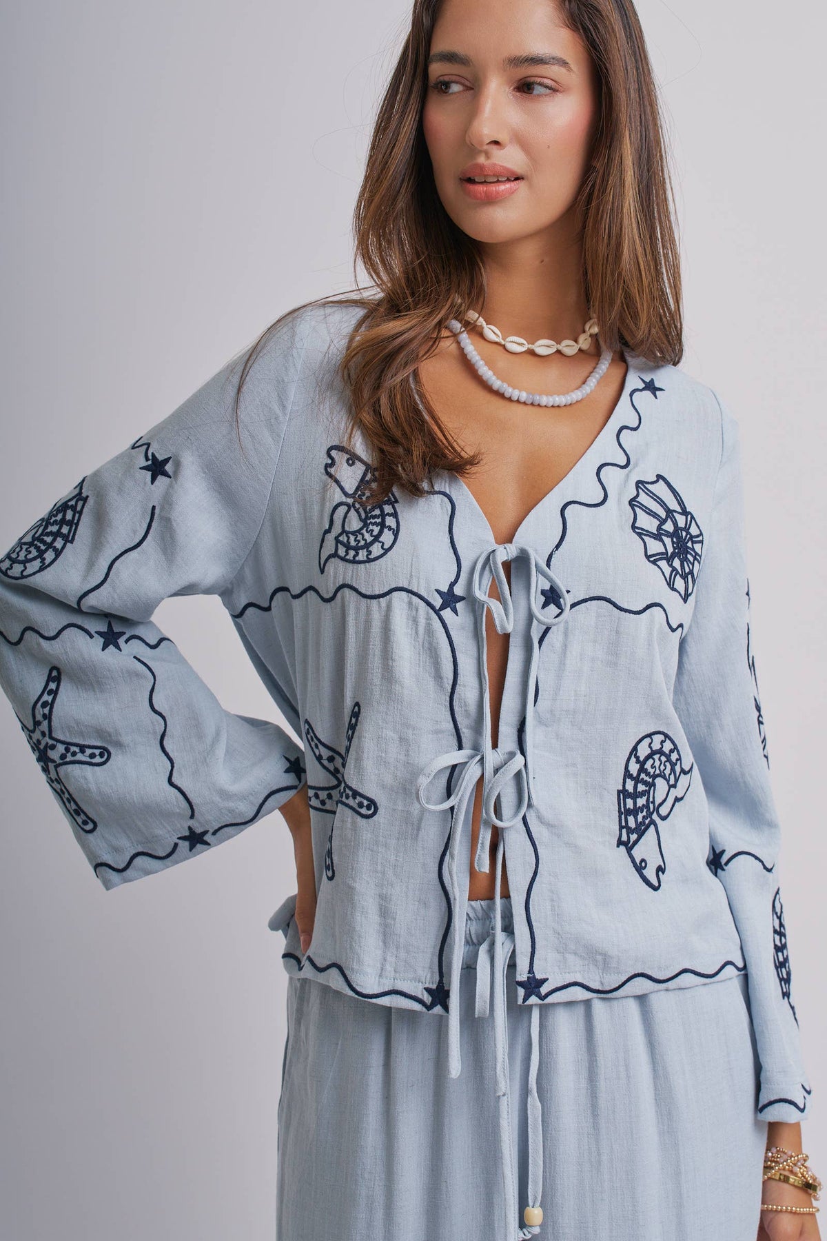 Shell Embroidered Tie Top