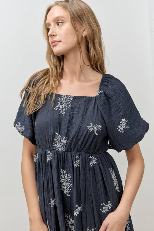 Isabella Embroidered Maxi Dress - Navy
