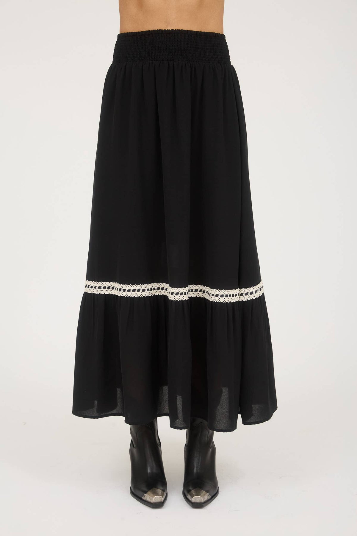 Contrast Lace Trim Midi Skirt