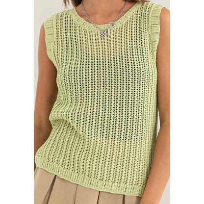 Open-Stitch Round Neck Crochet Top