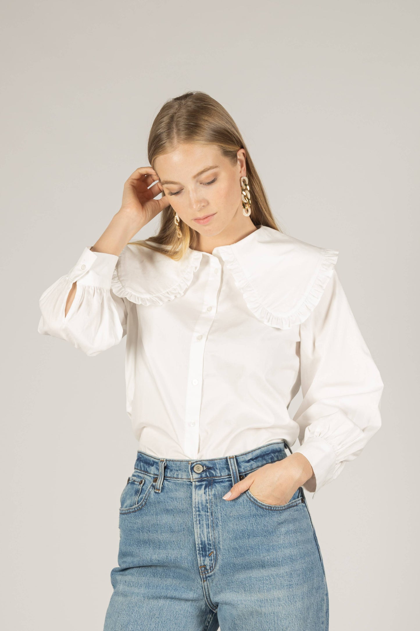 Poplin Collar Button Up Blouse