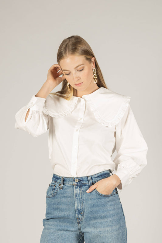 Poplin Collar Button Up Blouse