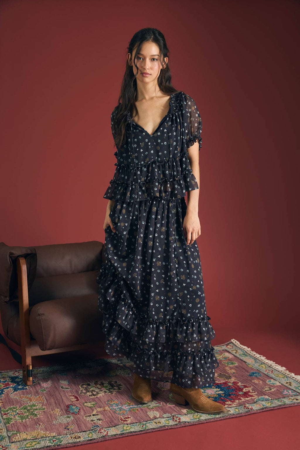 Floral Tiered Midi Skirt