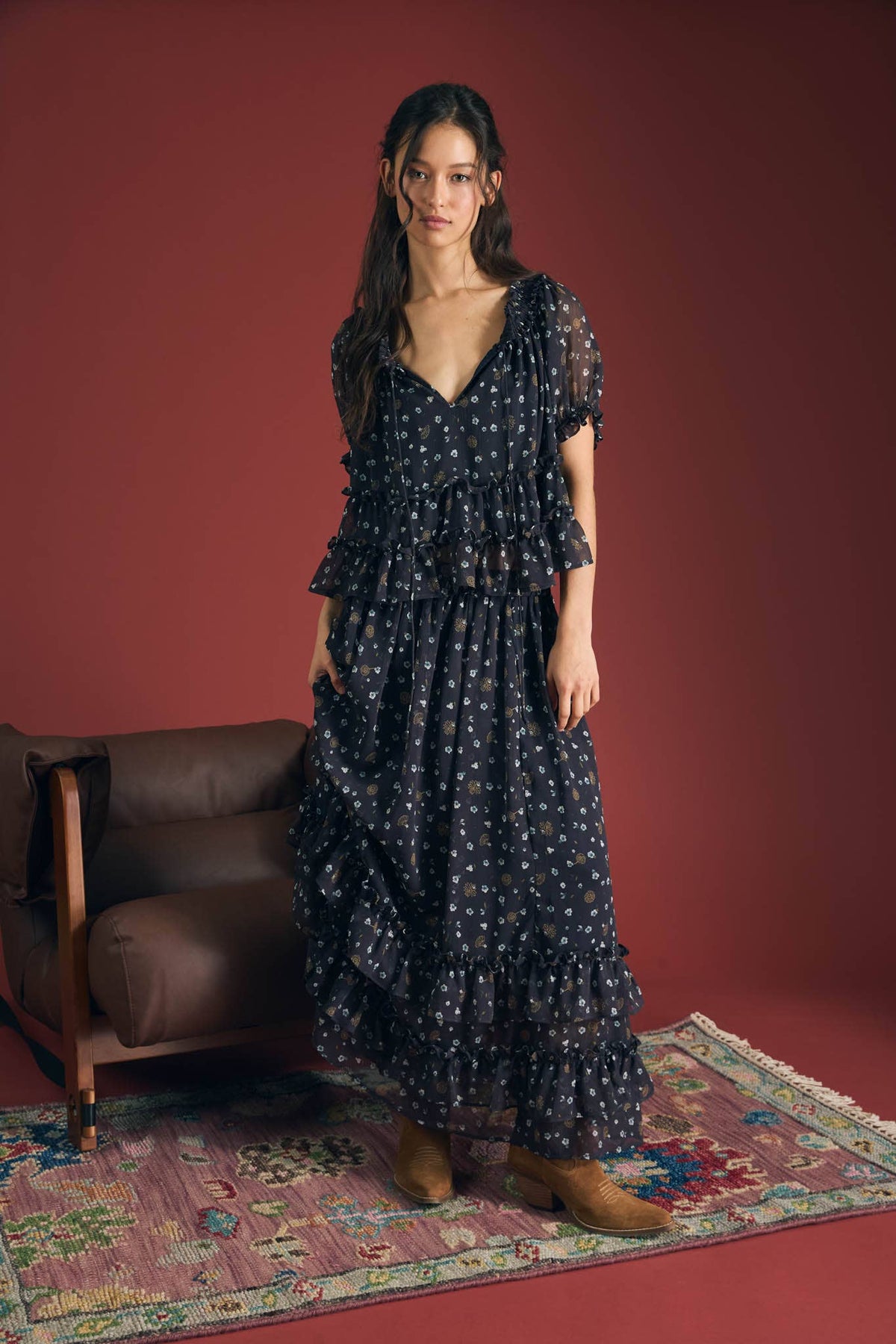 Floral Tiered Midi Skirt