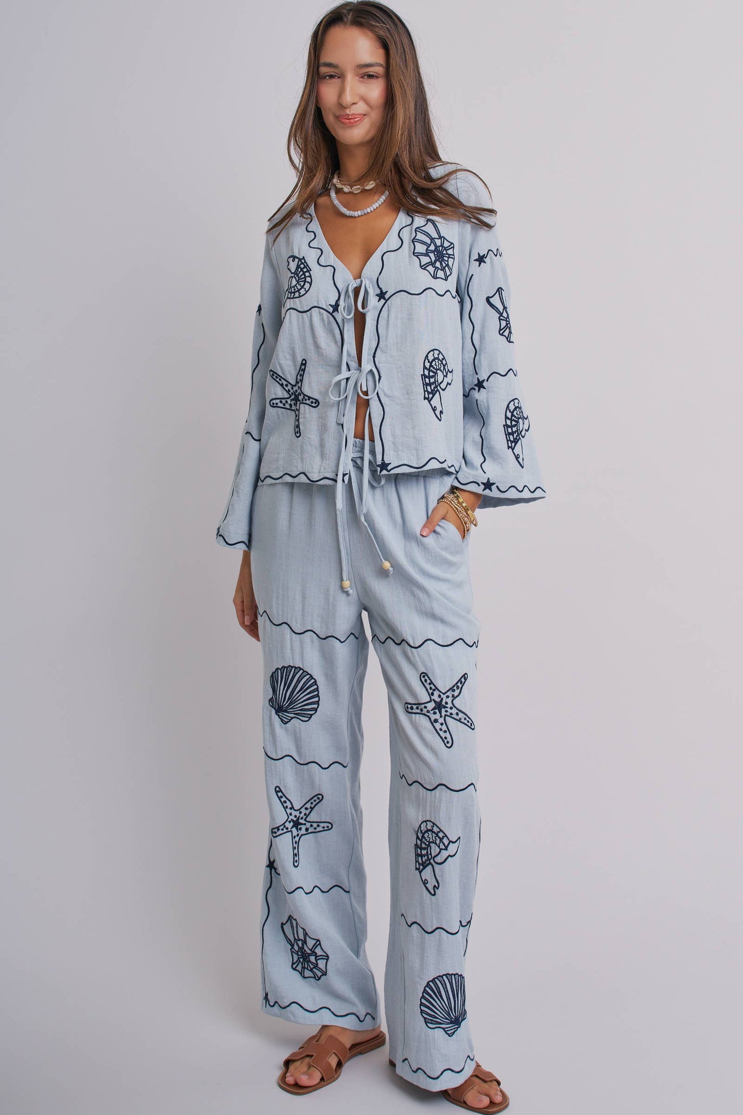 Shell Embroidered Tie Top