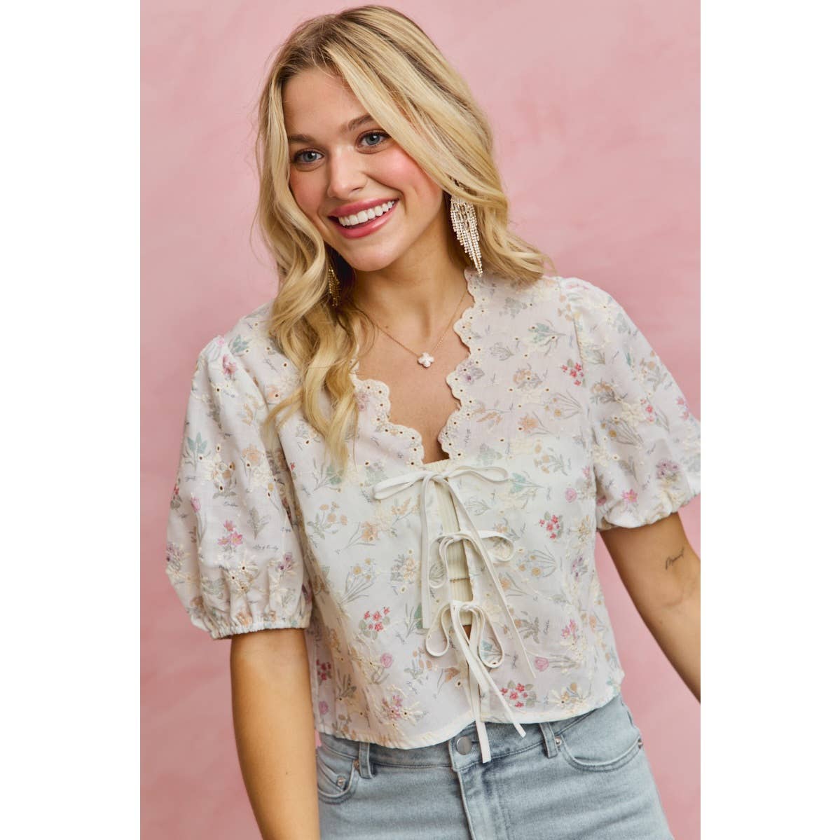 Meadow Bloom Tie Front Top