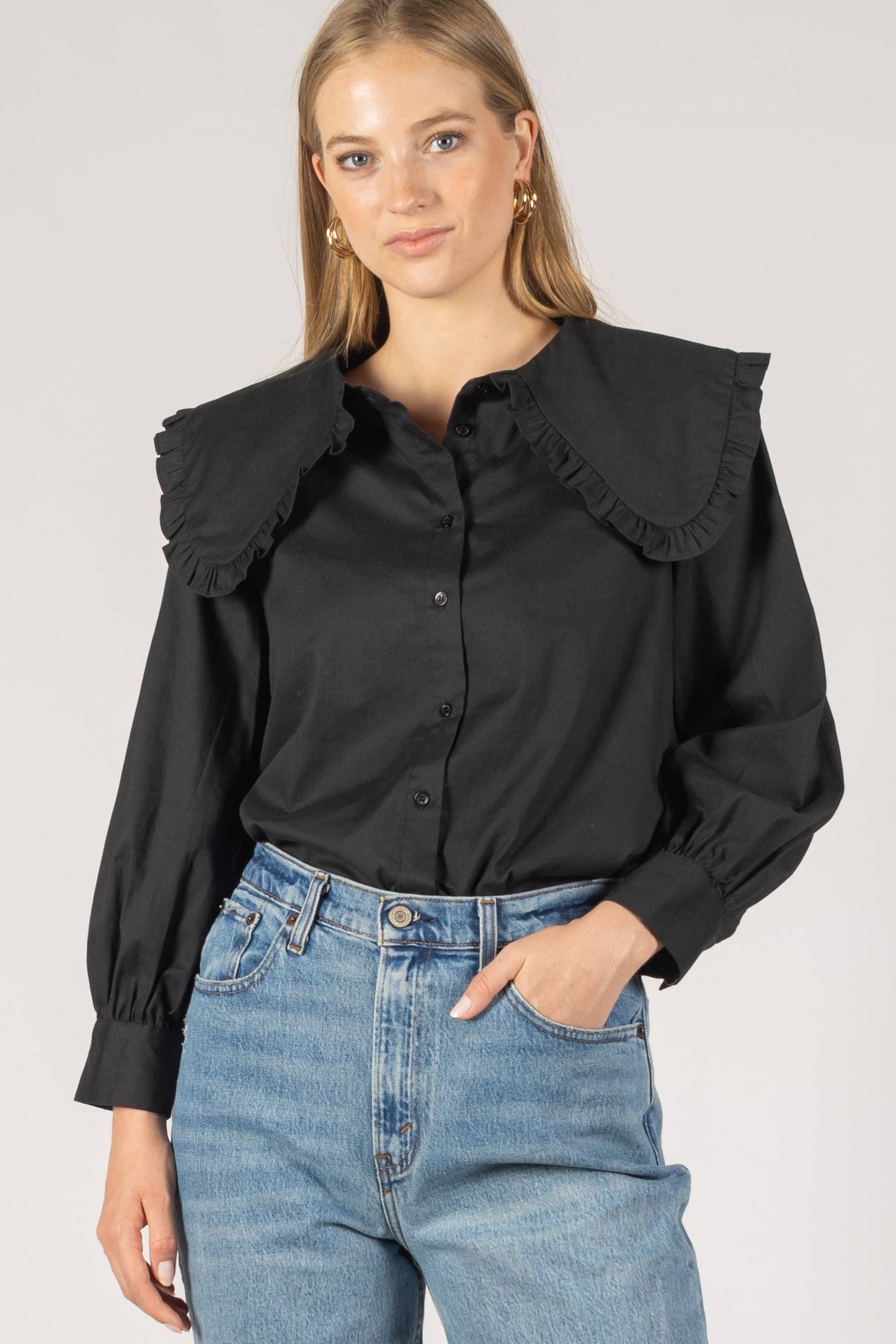 Poplin Collar Button Up Blouse