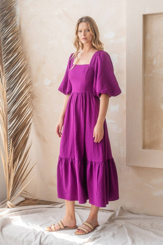 Orchid Solid Textured Midi Dress