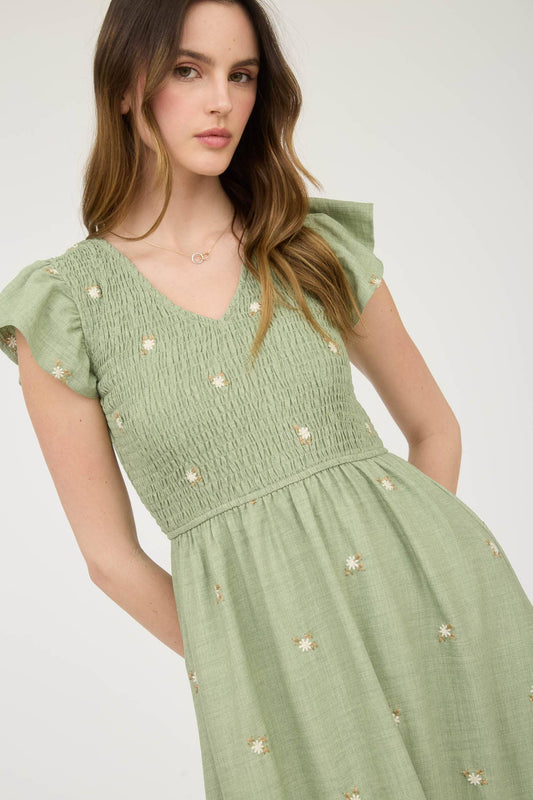 Whitney Wildflower Smocked Ruffle Midi Dress