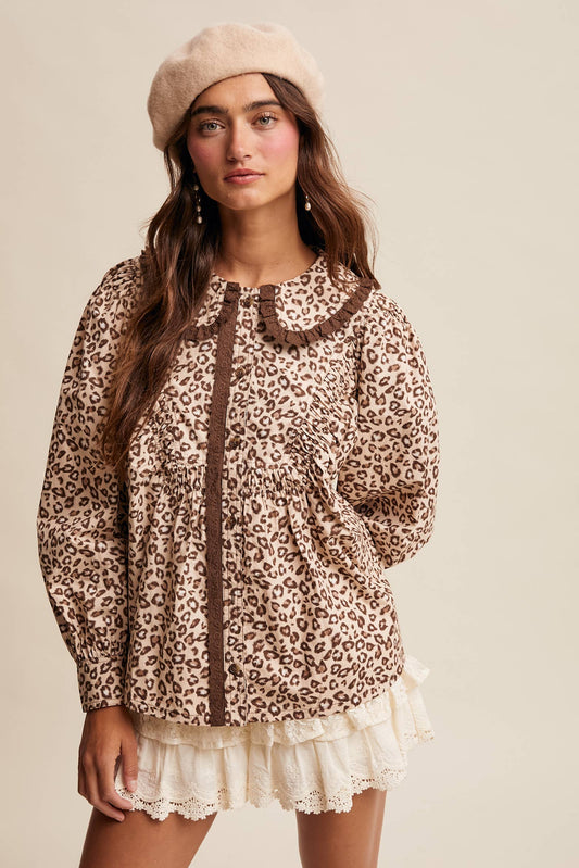 Ruffle Collar Button Blouse