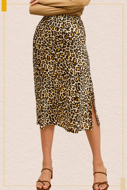 Jenna Leopard Satin Midi Skirt