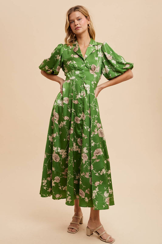 Jade Satin Midi Dress