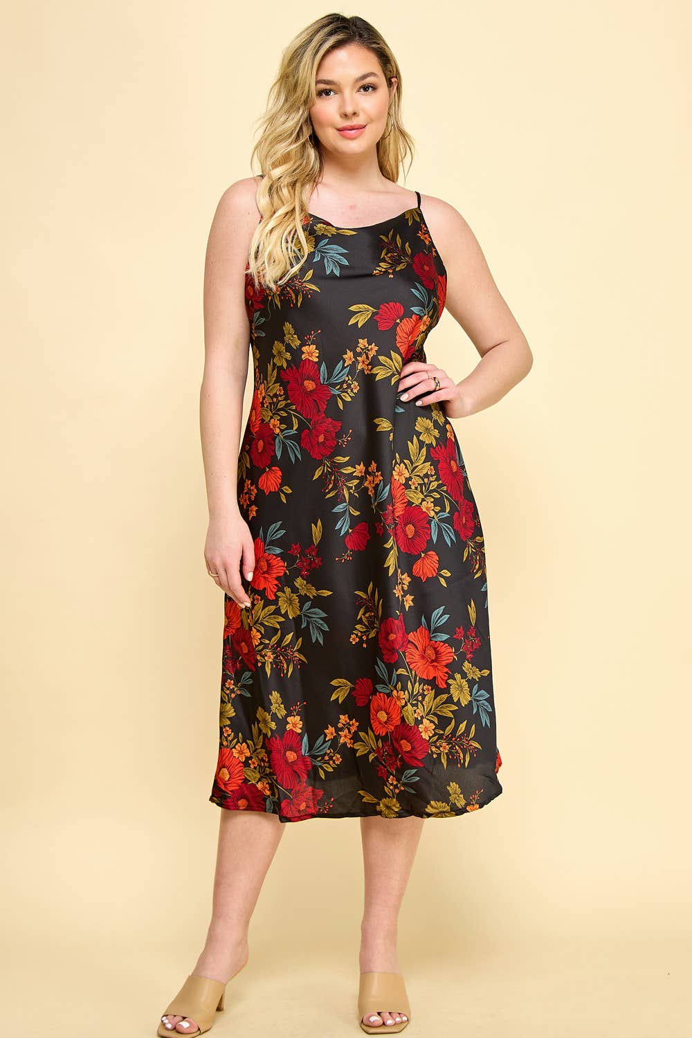 Luna Floral Satin Midi Dress