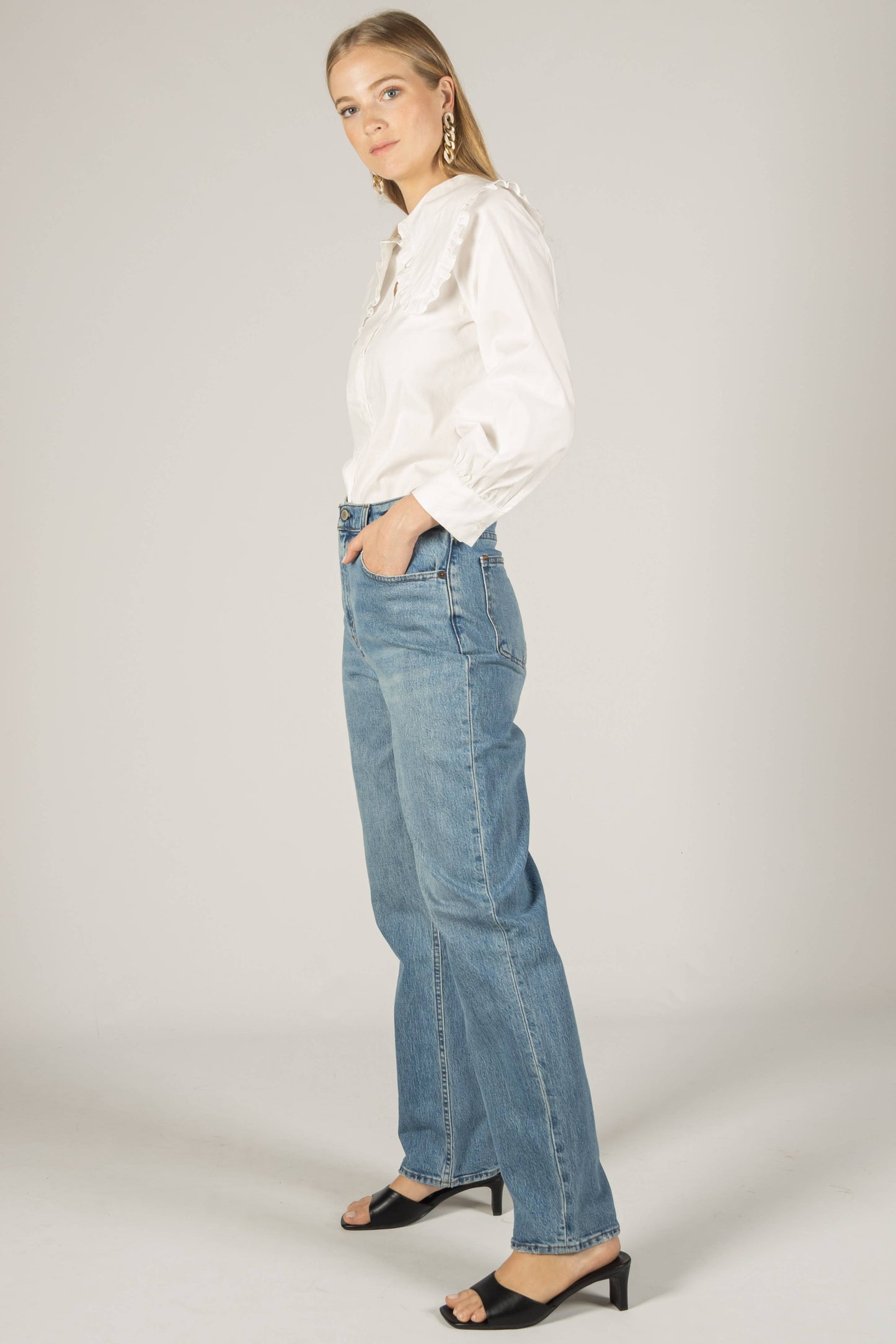 Poplin Collar Button Up Blouse