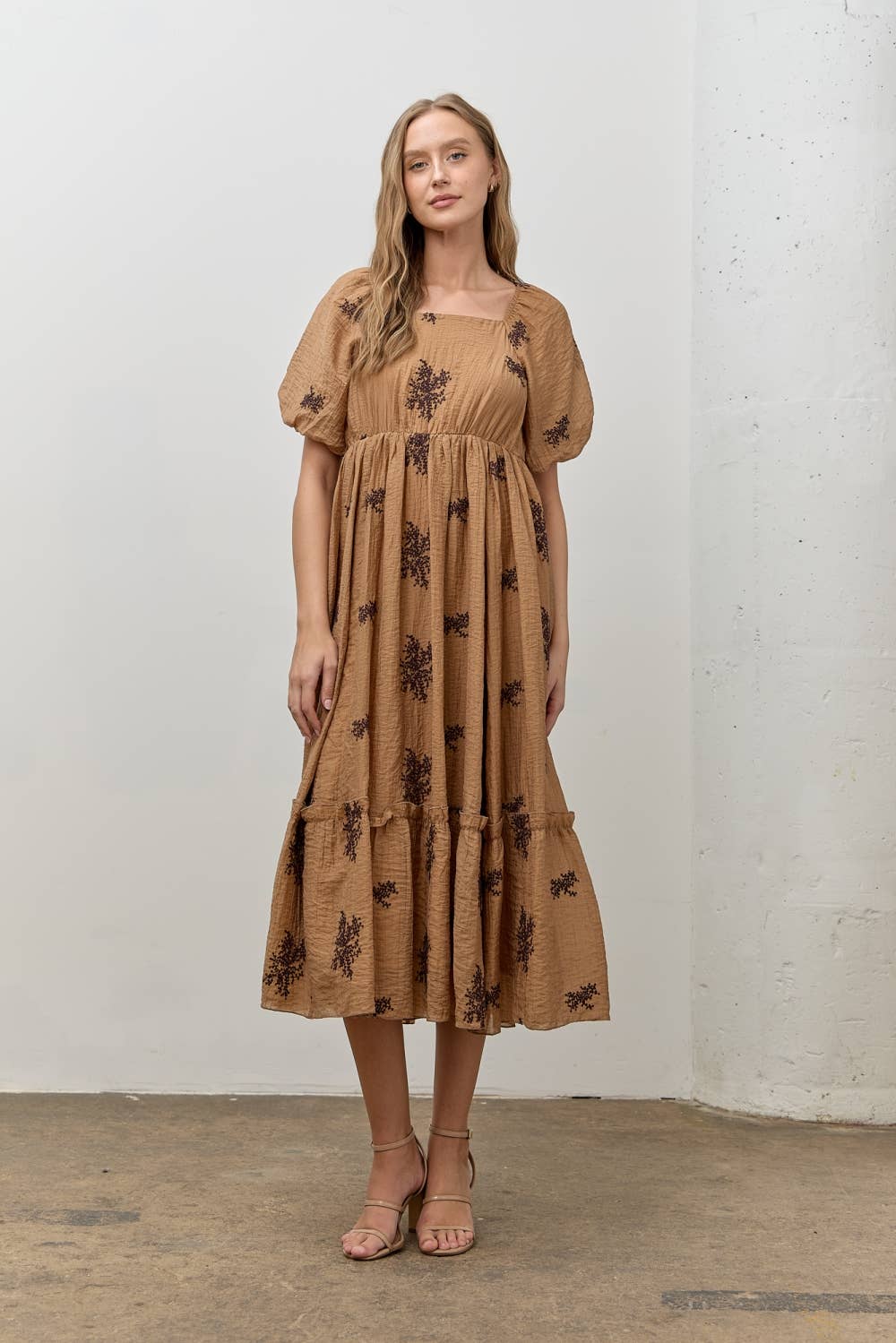 Isabella Embroidered Maxi Dress - Coffee