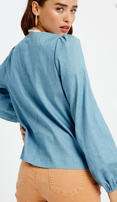 Chambray Puff Shoulder Top