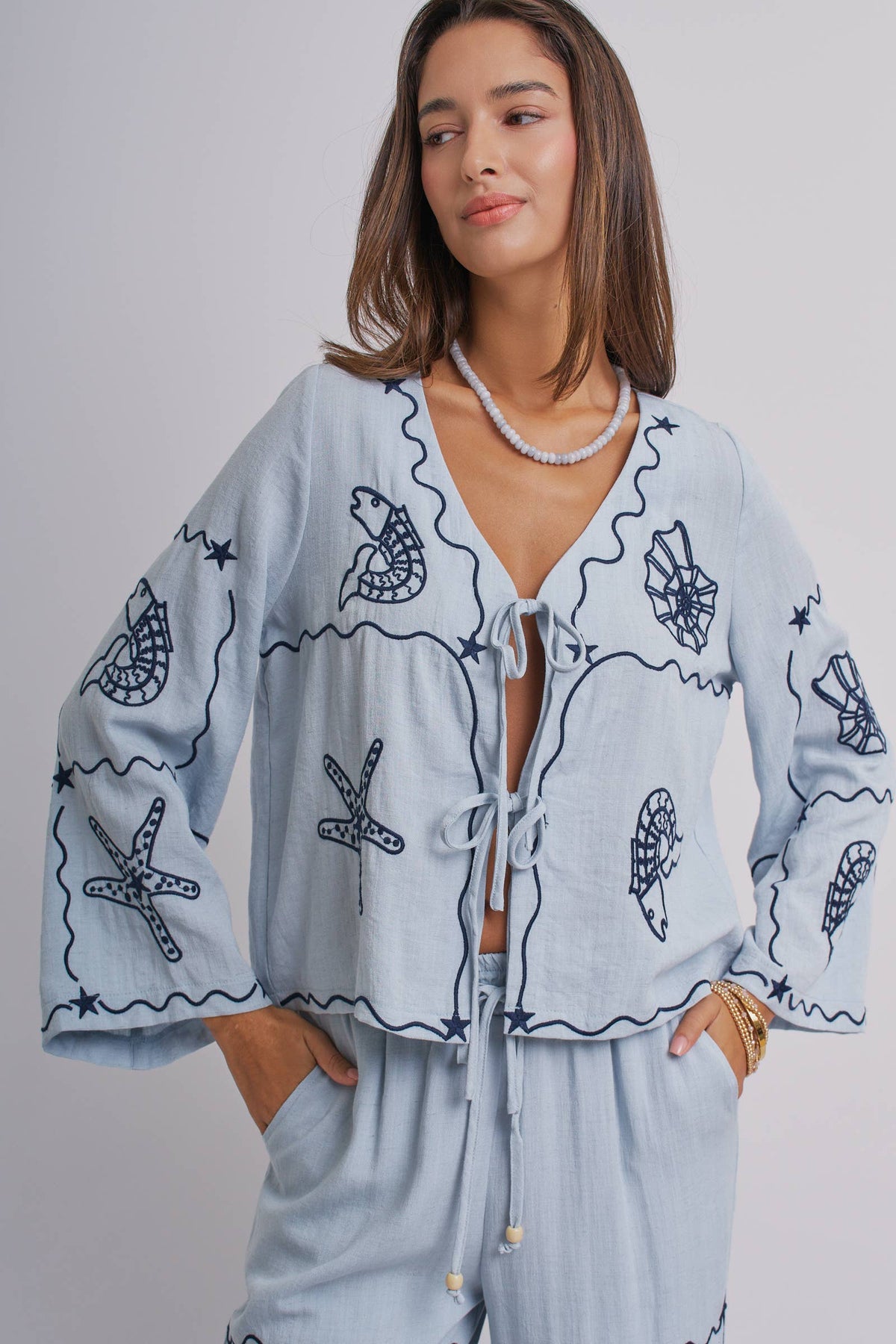 Shell Embroidered Tie Top