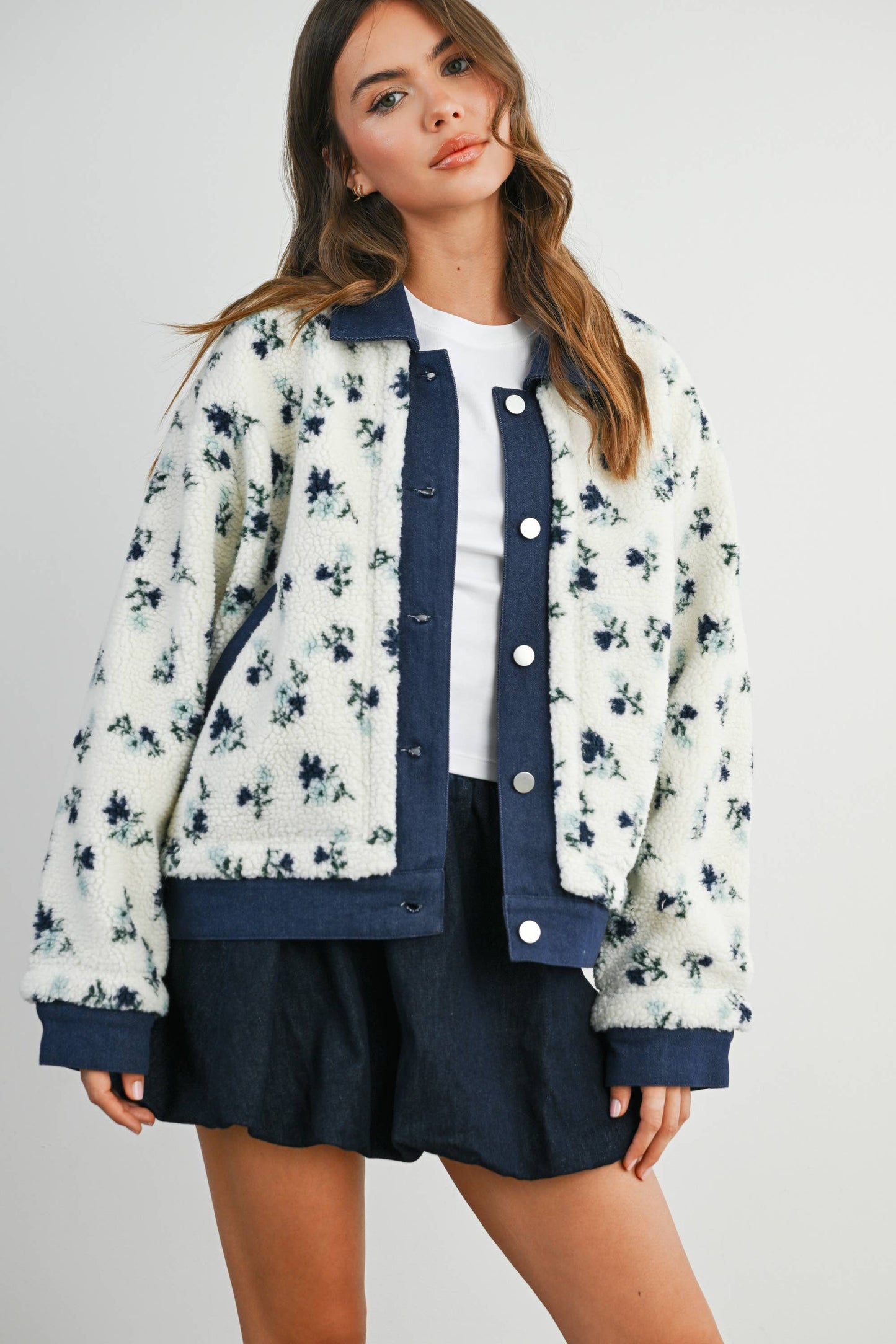 Floral Collared Button-Down Jacket