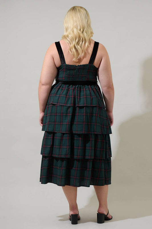 Brook Plaid Tiered Midi Dress