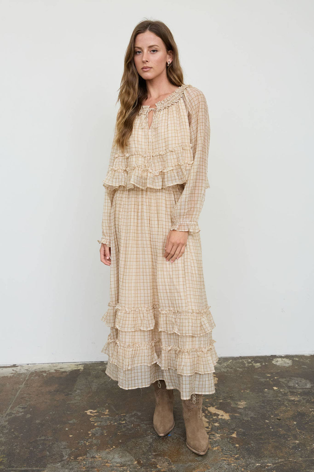 Maddy Plaid Ruffled Midi Skirt
