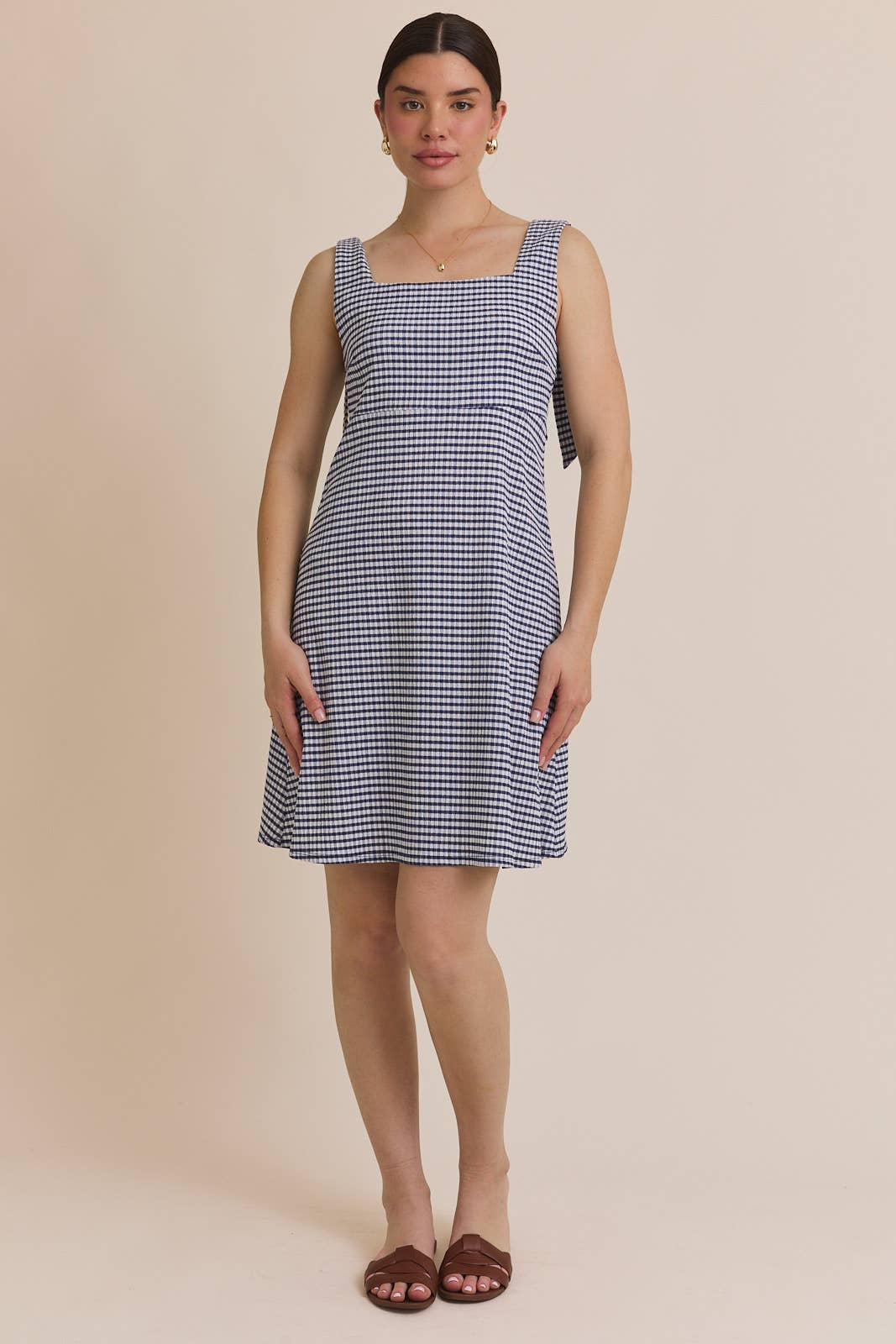Lyla Gingham Tie-Strap Dress