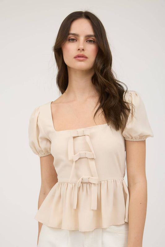 Sweet Serenade Puff Sleeve Peplum Top