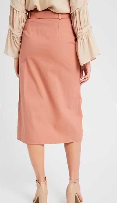 Button Down Waist Tie Midi Skirt