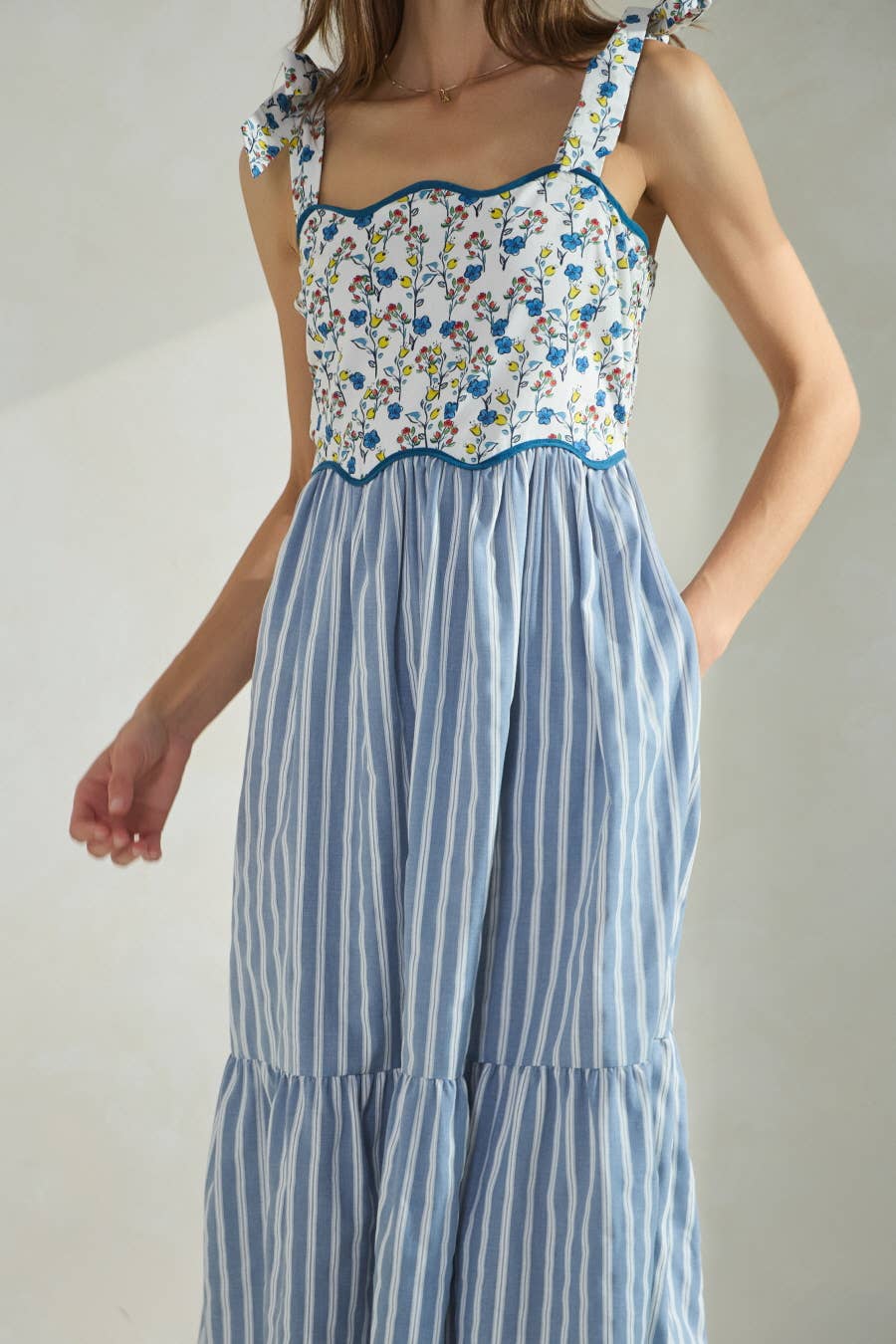 Elara Floral Stripe Midi Dress