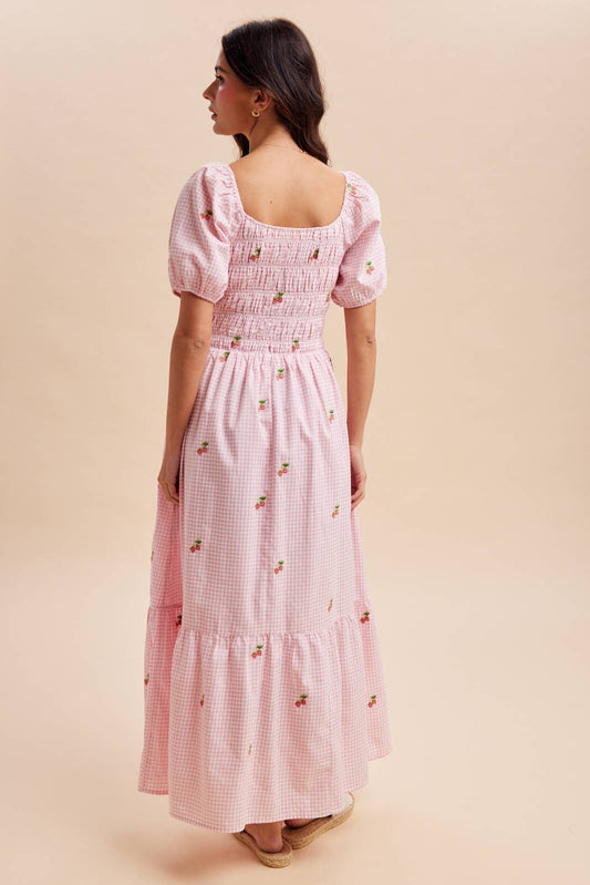 Strawberry Gingham Maxi Dress