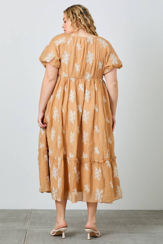 Isabella Embroidered Maxi Dress - Caramel