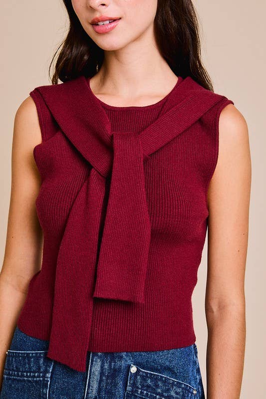 Tie Detail Sleeveless Sweater Top