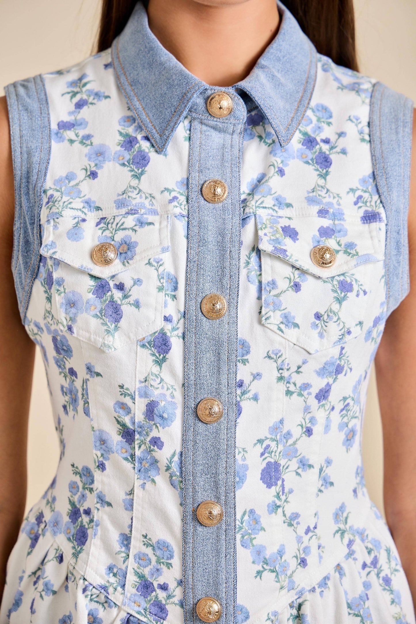 Seaside Bloom Denim Dress