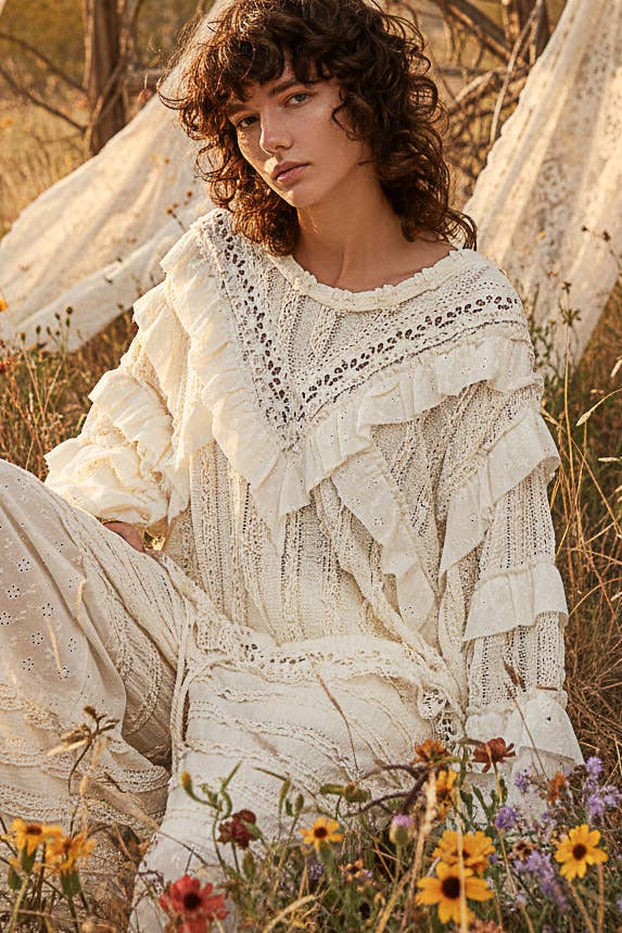 Eyelet Ruffle Knit Top