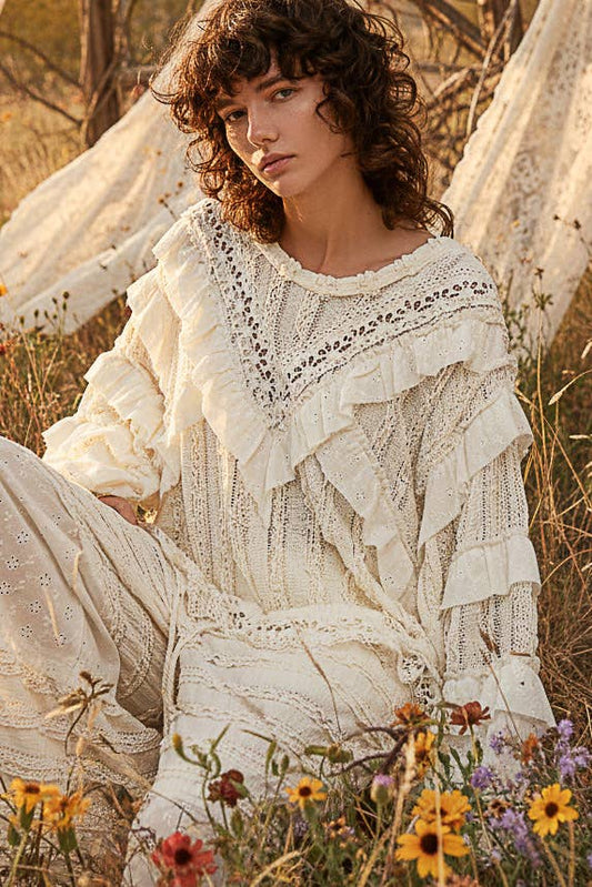 Eyelet Ruffle Knit Top