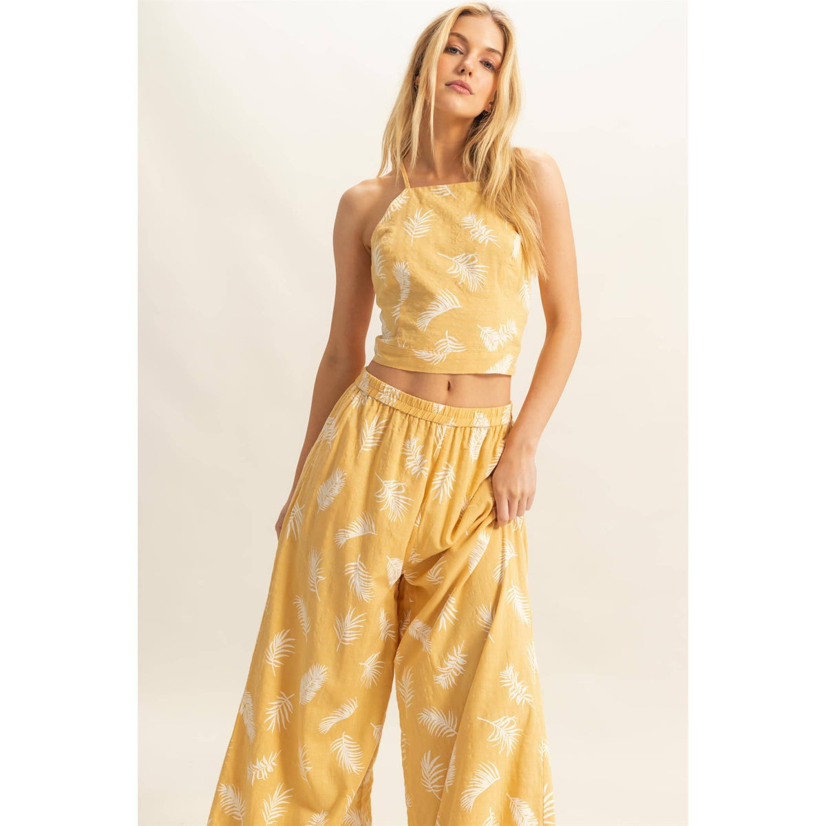 Tropical Leaf Wide-Leg Pant