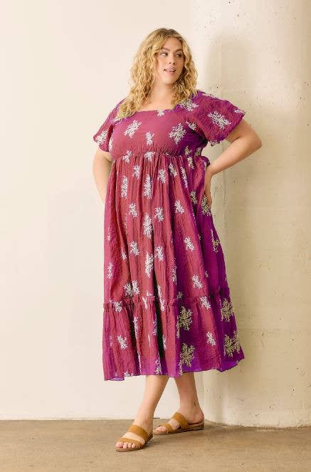 Isabella Embroidered Maxi Dress - Berry