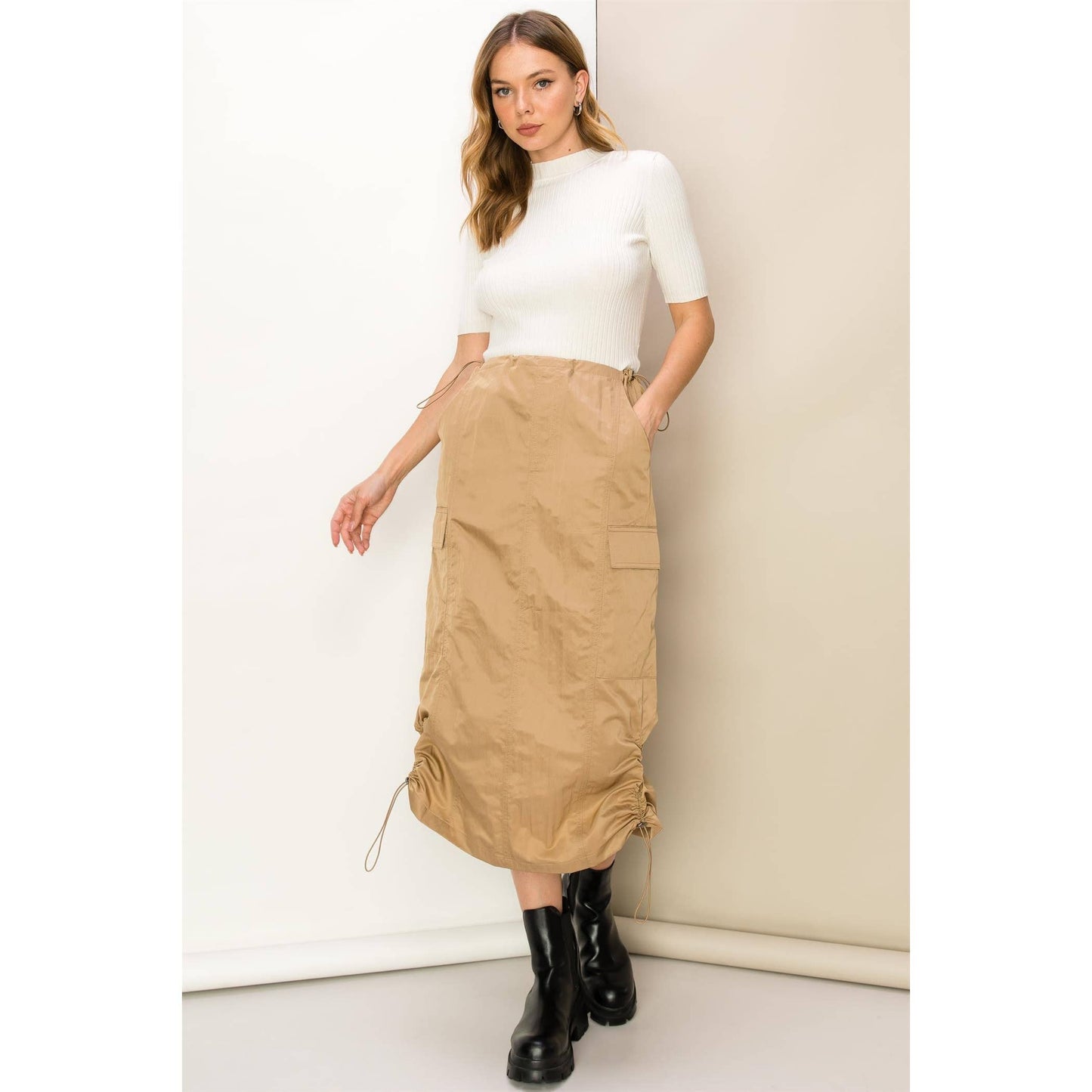 Parachute Drawstring Cargo Skirt