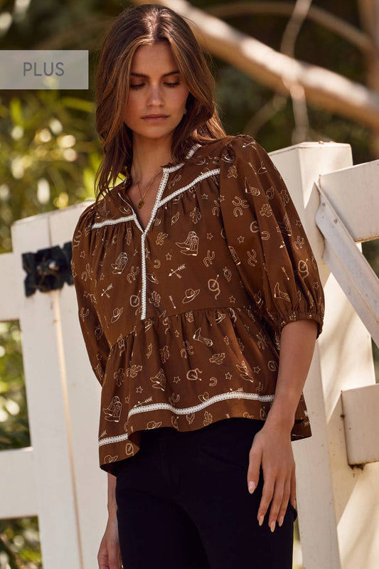 Western Printed Cotton Blouse