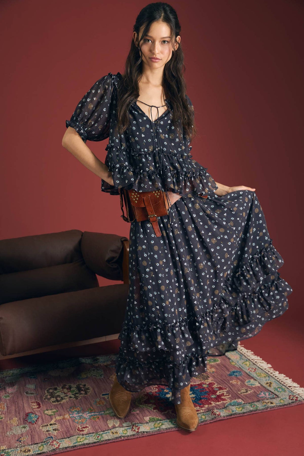 Floral Tiered Midi Skirt