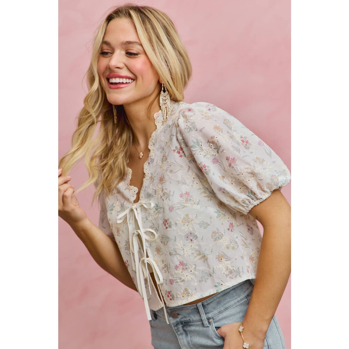 Meadow Bloom Tie Front Top