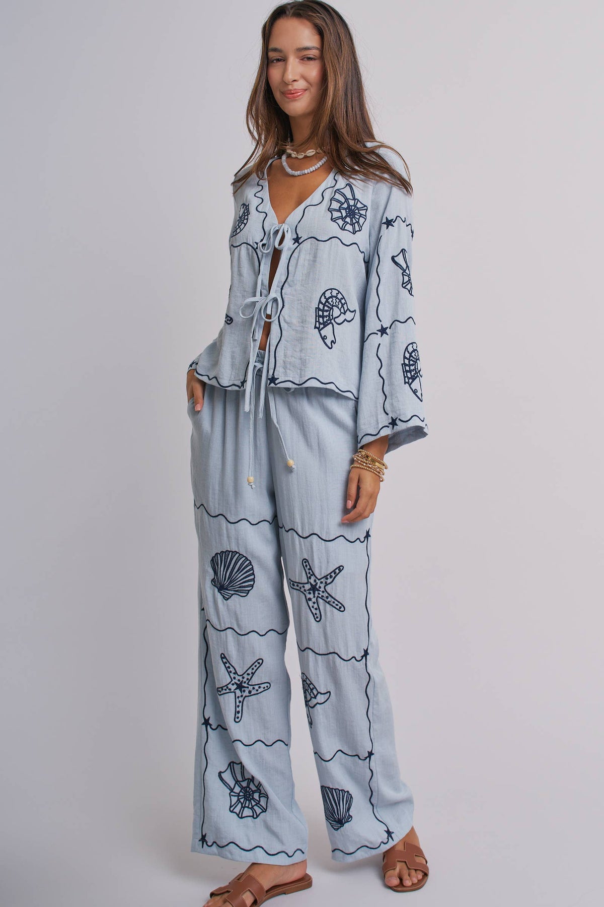 Shell Embroidered Tie Top