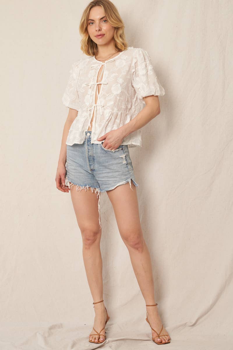 Sam Puff Sleeve Flower Ribbon Top