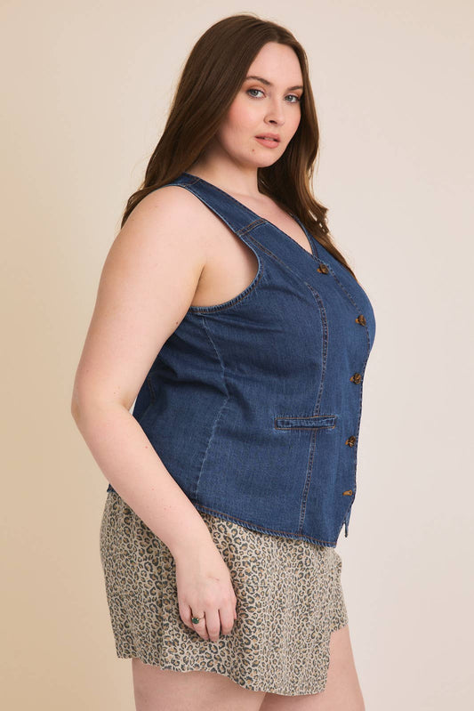 Indigo Breeze Button Down Denim Vest