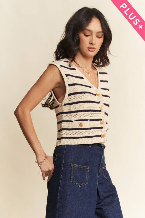 Striped Sleeveless Knit Sweater Vest