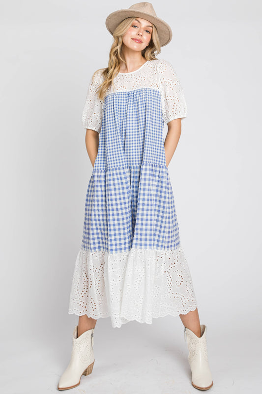 Elle Gingham Cotton Eyelet Dress