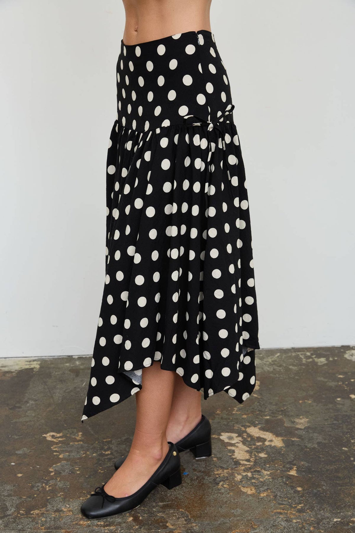 Josephine Polka Dot Drop Waist Midi Skirt