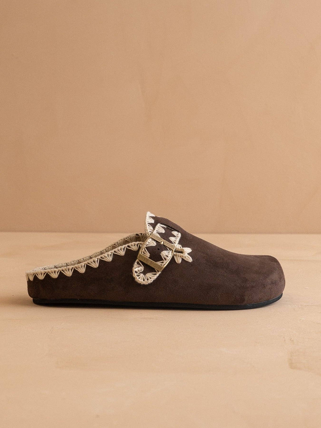 Coffee Tweed Buckle Mule
